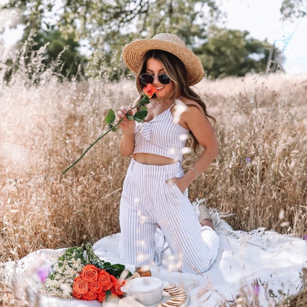 Linen wide leg stripe pants